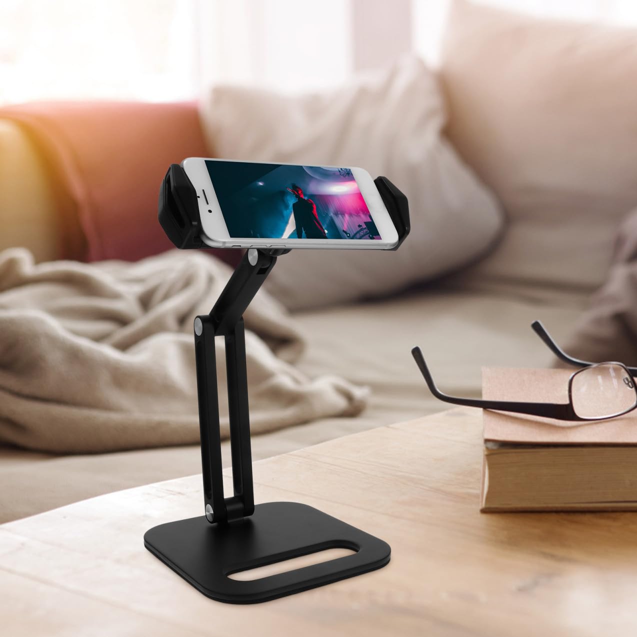 OSALADI Supporto per Tablet e Telefono Regolabile da Scrivania Nero | Lega di Alluminio e Tpu, Stabile e Antiscivolo, per Video e Dirette, Pieghevole