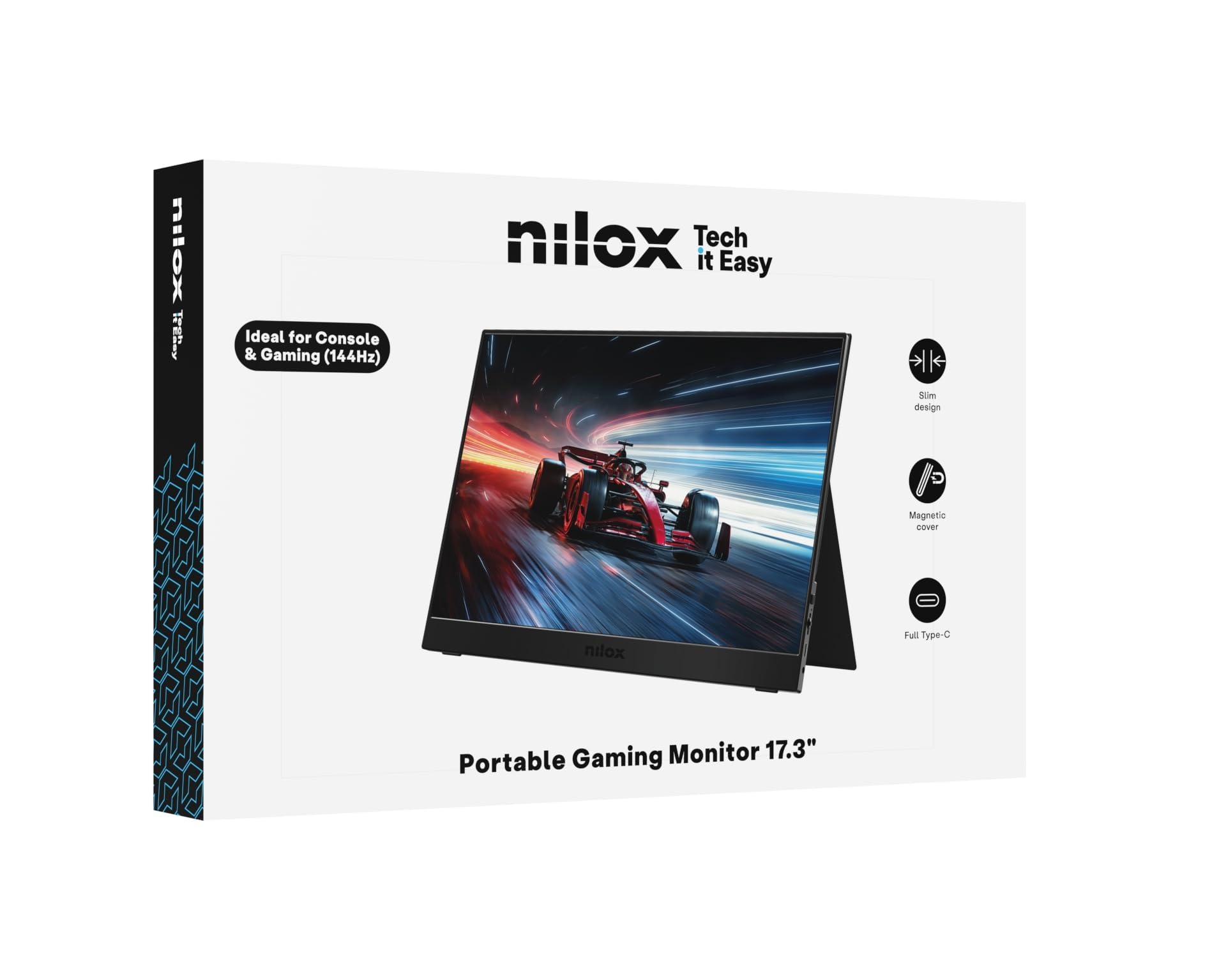 Nilox NXMP17FHD1441 Monitor Portatile 17.3'' IPS Full HD, Frequenza 144 Hz, Connessioni USB‑C e Mini‑HDMI, Design Ultra‑Sottile