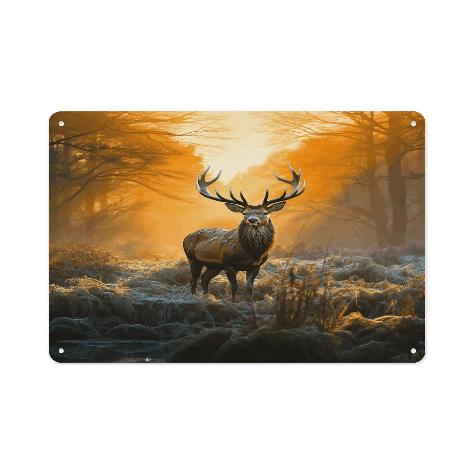 VstaDank Metal Aluminum Deer in Forest Sign Wall Decor Vintage Metal Sign Plaque Boho Wall Hanging Decor Sublimation Picture Panel Personalized Plaque Poster 8x12in