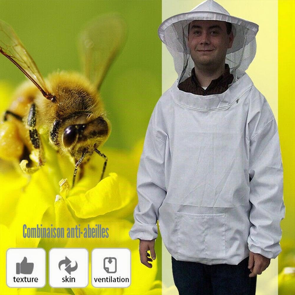 Costume D'apiculture Professionnelle avec Gants, Combinaison D'apiculteur, Gants D'apiculture en Peau de Chèvre, Combinaison Apicole, Gants Protégés pour Apiculteur, Vêtements à Capuchon Avec Voile