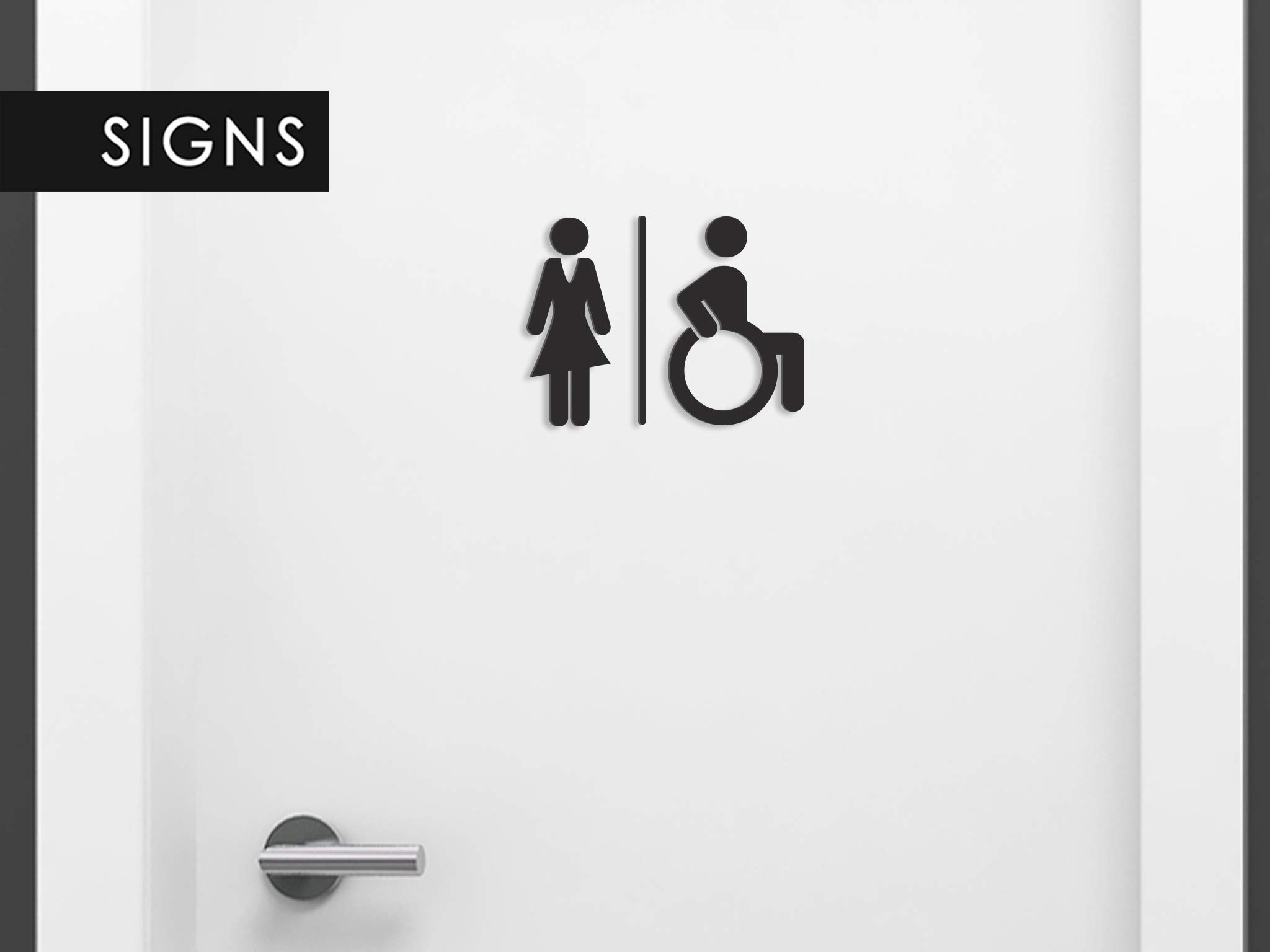 SIGNS - Targa bagno a rilievo (15 cm) - Set adesivo Toilette Serie Dandy WCL - Targhette bagno Uomo Donna Disabile - Adesivi WC Disabili (1 Uomo + 1 Donna + 1 Disabile, Nero)