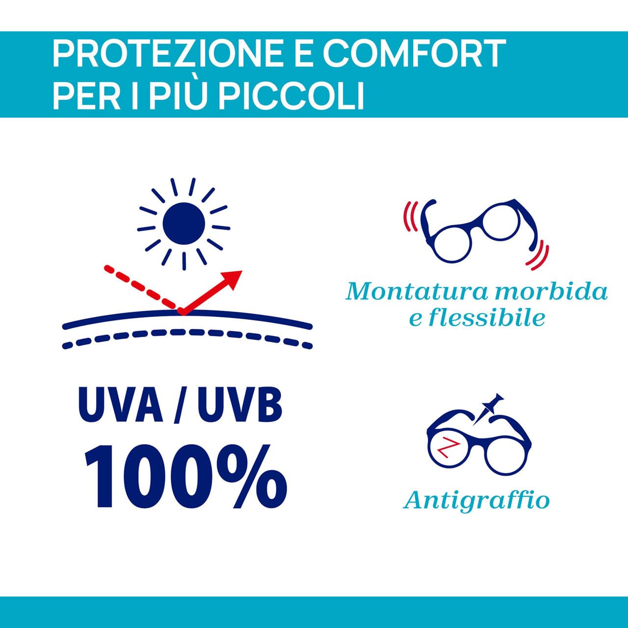 Chicco | Gafas de sol 12M+ - Color azul - Montura suave y flexible y práctico cordón de solicone