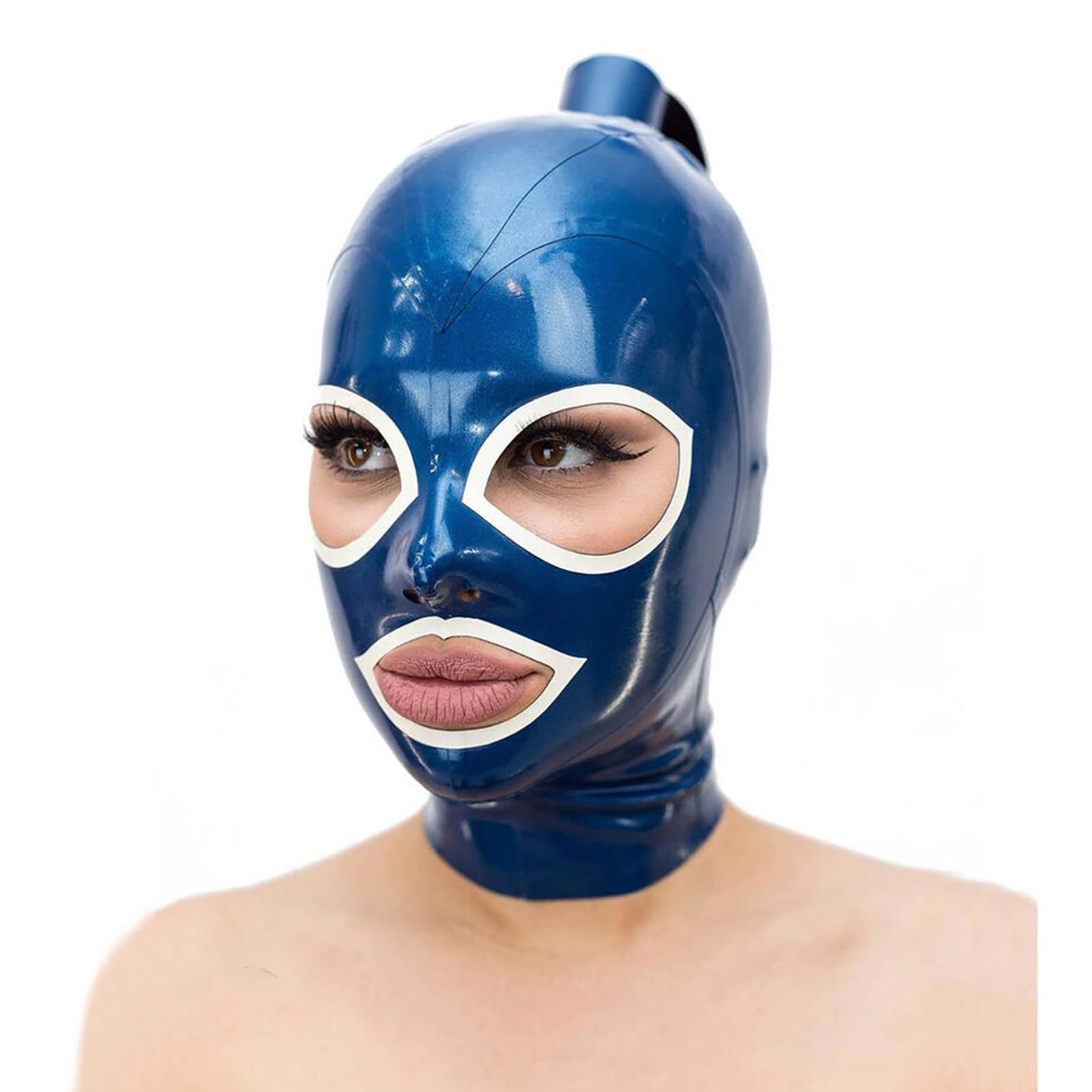 Bondage Latex Maske Gummi Kopfmaske Full Face Latex Maske Handgefertigt Sicher und Wasserdicht Cosplay Urlaub für Party(Size:XXL-73CM)