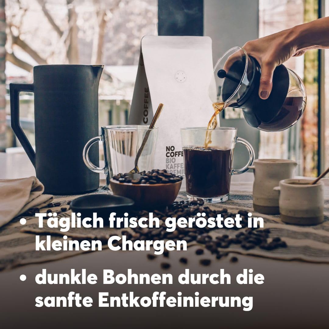 No Coffee® – Premium Decaf Coffee Bio (ganze Bohnen ohne Koffein, 500g) | Mit Wasser entkoffeinierte Kaffeebohnen | Koffeinfreier Kaffee schmeckt wie dein Lieblingskaffee | Kaffeebohnen koffeinfrei