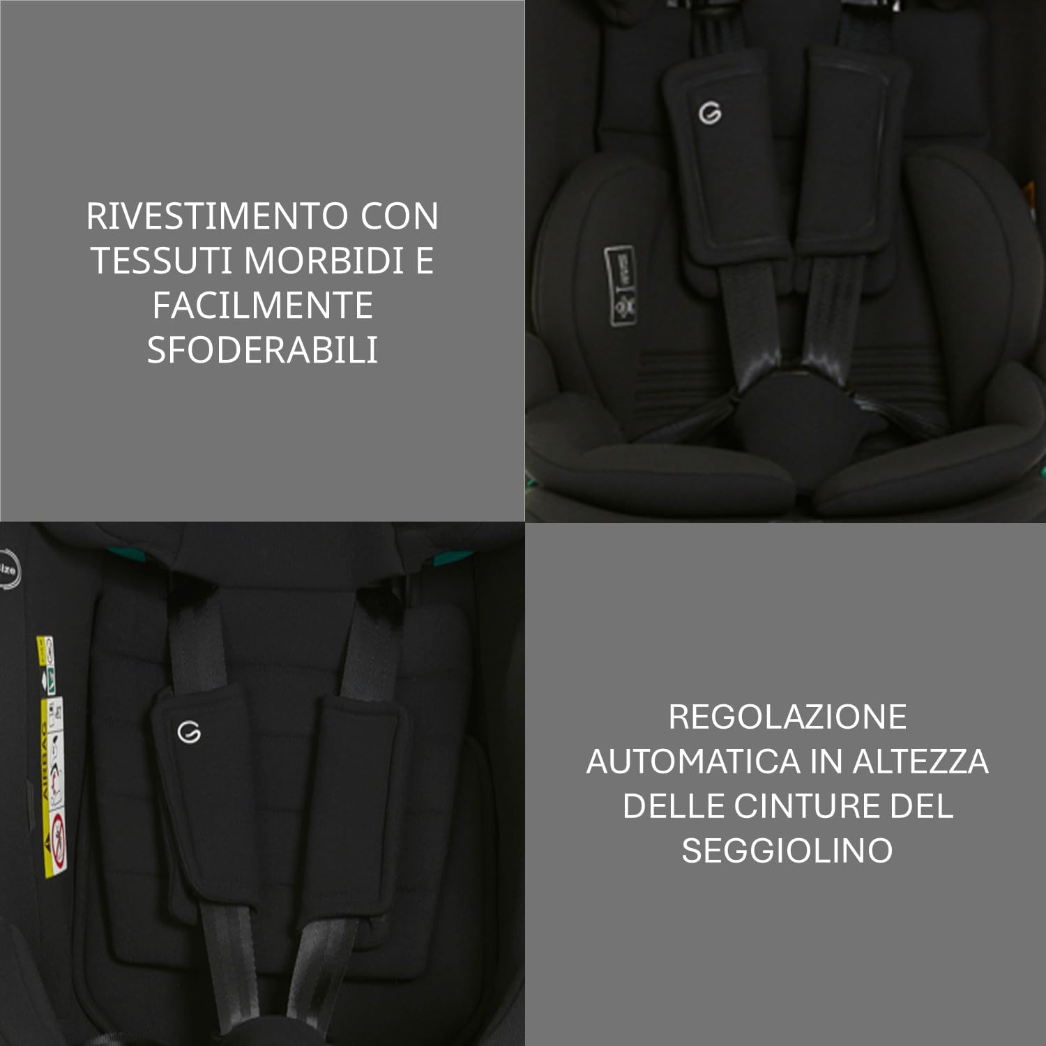 Giordani Antares Seggiolino Auto 76-150 cm i-Size, Omologato R129/03 con Isofix e Top Tether, con Riduttore Ergonomico, Sistema Harness Retainer e Cinture Regolabili, Evolutivo 0-12 Anni