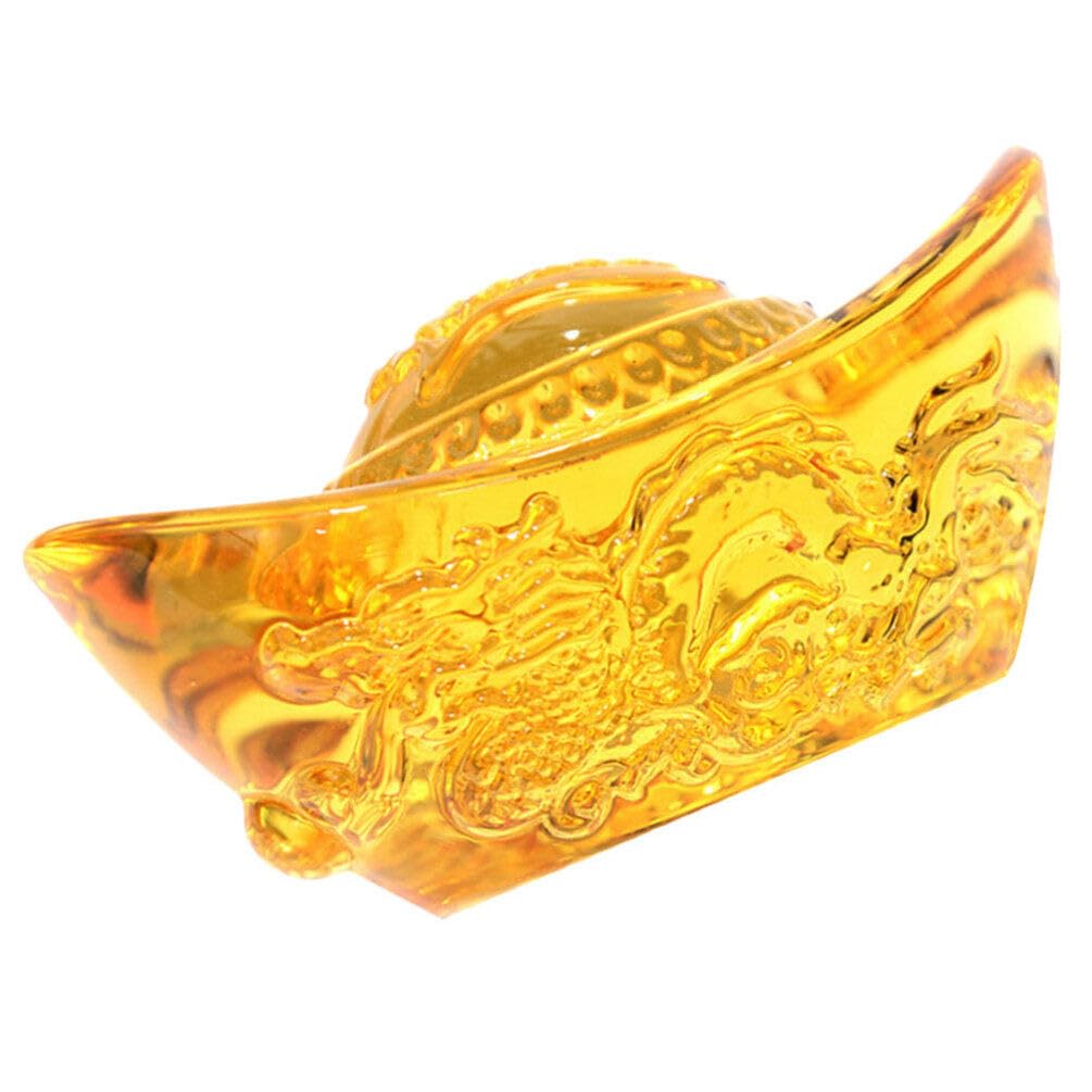 HOMSFOU Feng Shui Ingot Golden Ingot Yuan Bao Wealth Luck Ingot Chinese Charm of Prosperity 6cm 2024 Year of The Dragon Lucky Fortune Money Figurine Wealth Good Luck