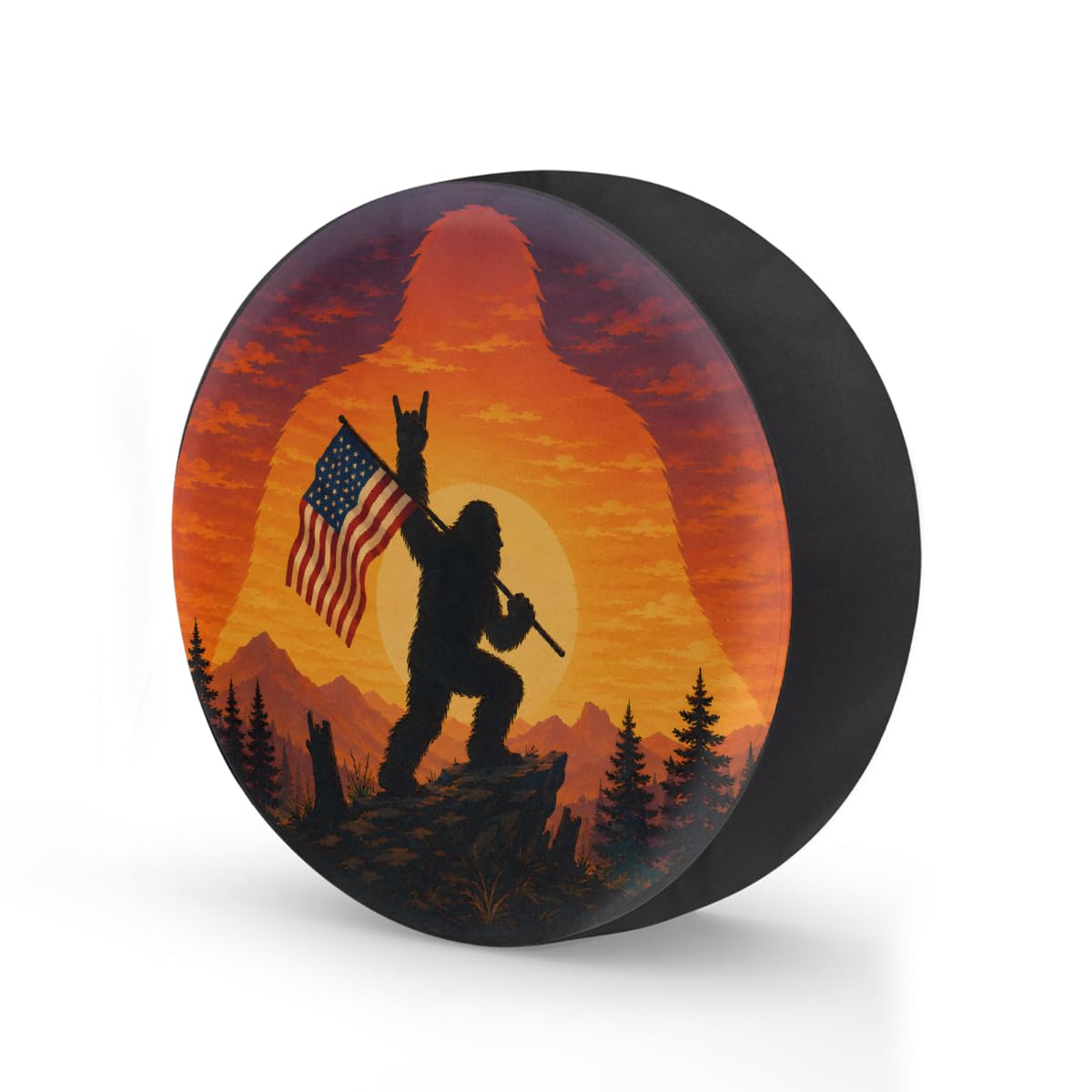 Bigfoot American Flag Spare Tire Cover Wheel Covers Protectors Waterproof Dust-Proof Universal Fit Trailer, RV, SUV and Many Vehicle 14 Inch,C-06
