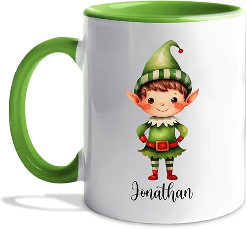 Taza de café blanca personalizada con diseño de elfo para niño, taza de café de cerámica con acento de elfo lindo, taza de café de cerámica de 11