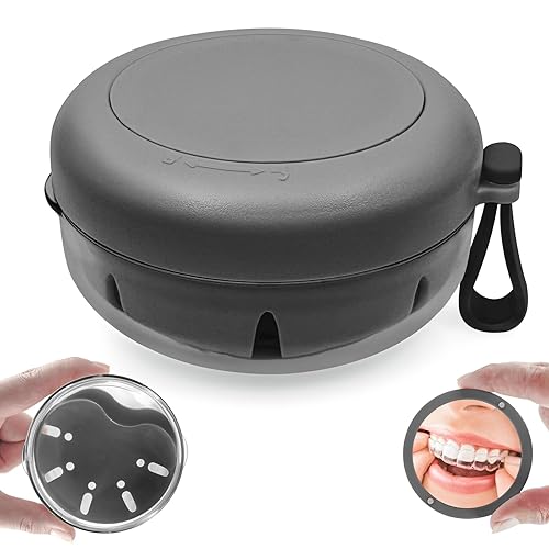 Estuche de dentadura y vaso, estuche de retención de viaje con espejo, contenedor de limpieza de dientes falsos sin fugas remojo completo y parcial