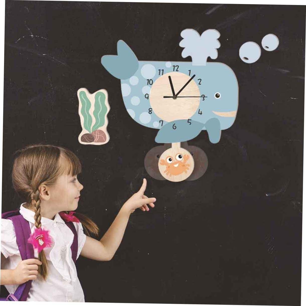 Reloj de Pared Colgante Ballena de Dibujos Animados Silencioso, Material Ecológico, para Jardín de Infantes y Sala de Estar, Decoración de Pared Creativa