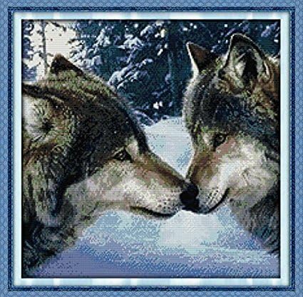 Counted Cross Stitch Kits 14Count 17.6x17.6 inch DIY Needle Work for Home Decor The Kiss of Wolves