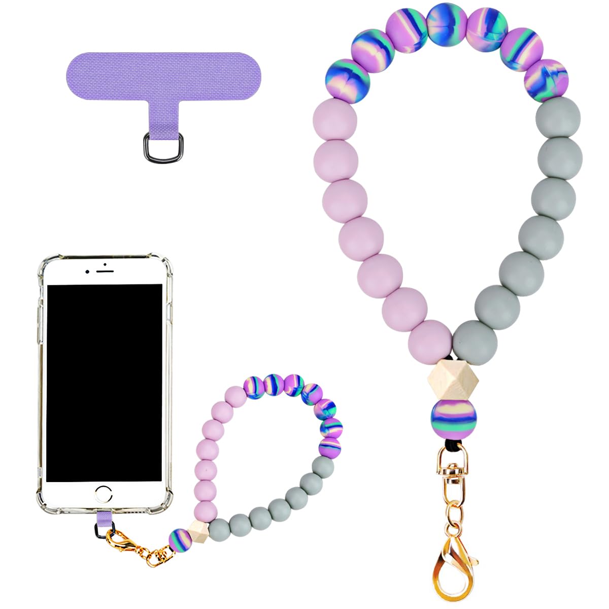 Correa de muñeca de silicona con cuentas de mármol para teléfono, cordón desmontable para teléfono celular con pestaña de sujeción, pulsera elástica manos libres, agarre ajustable para teléfono para