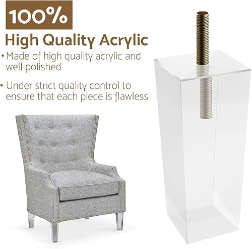 Miniatura 4 de Patas acrílicas para muebles de 4 pulgadas, 4 patas de vidrio transparente pirámide con pernos roscados M8 de 516 pulgadas, placa de montaje y
