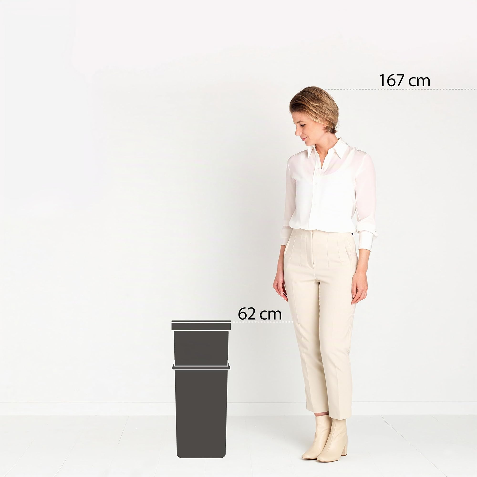 Brabantia Poubelle Sort & Go 40L (Beige clair) – Système de tri des déchets avec poignée de transport, couvercle amovible et à ouverture permanente – Poubelle cuisine à nettoyage facile sans rebords