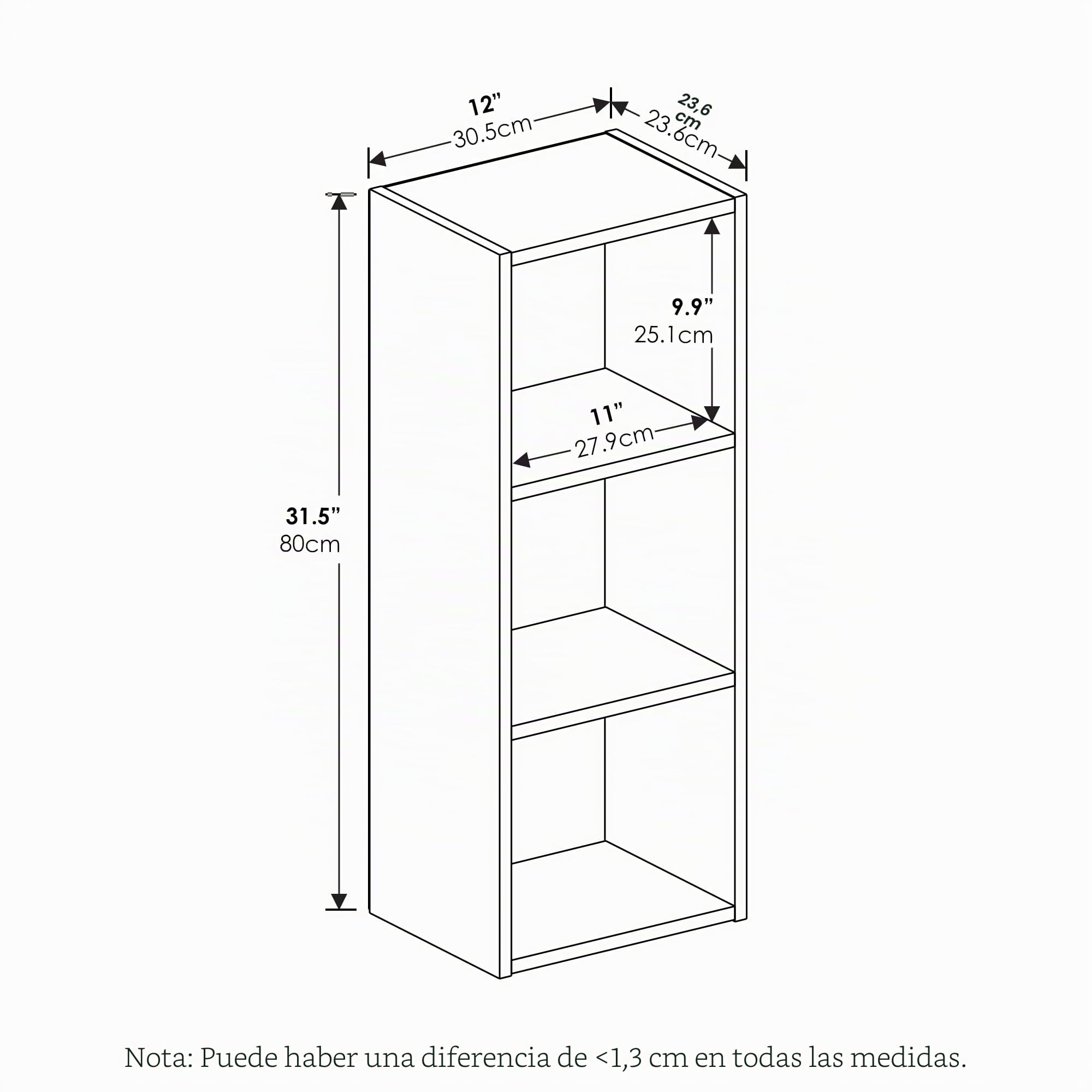 Furinno Pasir Estantería Abierta Librería de 3 Niveles Sin Herramientas, Blanco