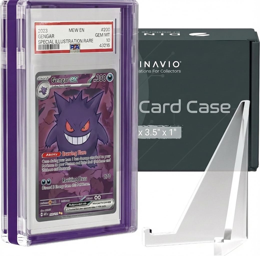 Dinavio Crafthouse PSA Graded Card Display Acrylic Case for Standard PSA and CGC Slabs - Slab Case - PSA Card Case - Graded Card Display Case - Updated Dimensions - Stand Included (Purple)