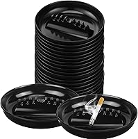 Reginary 24 Pack Black Plastic Cigar Ashtrays - Stackable 6.69" Round Tabletop Ash Trays for Home Bar Indoor Outdoor Use