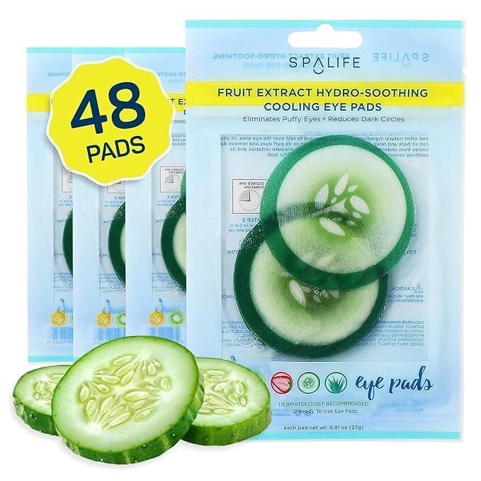 SpaLife Cooling Cucumber Eye Pads | Spa Gifts & Korean Dark Circles & Puffy Eyes Treatment | Nourishing Cucumber Eye Pads | Eye Mask for Puffy Eyes Daily Depuffing Eye Patches | 4 Packs of 12