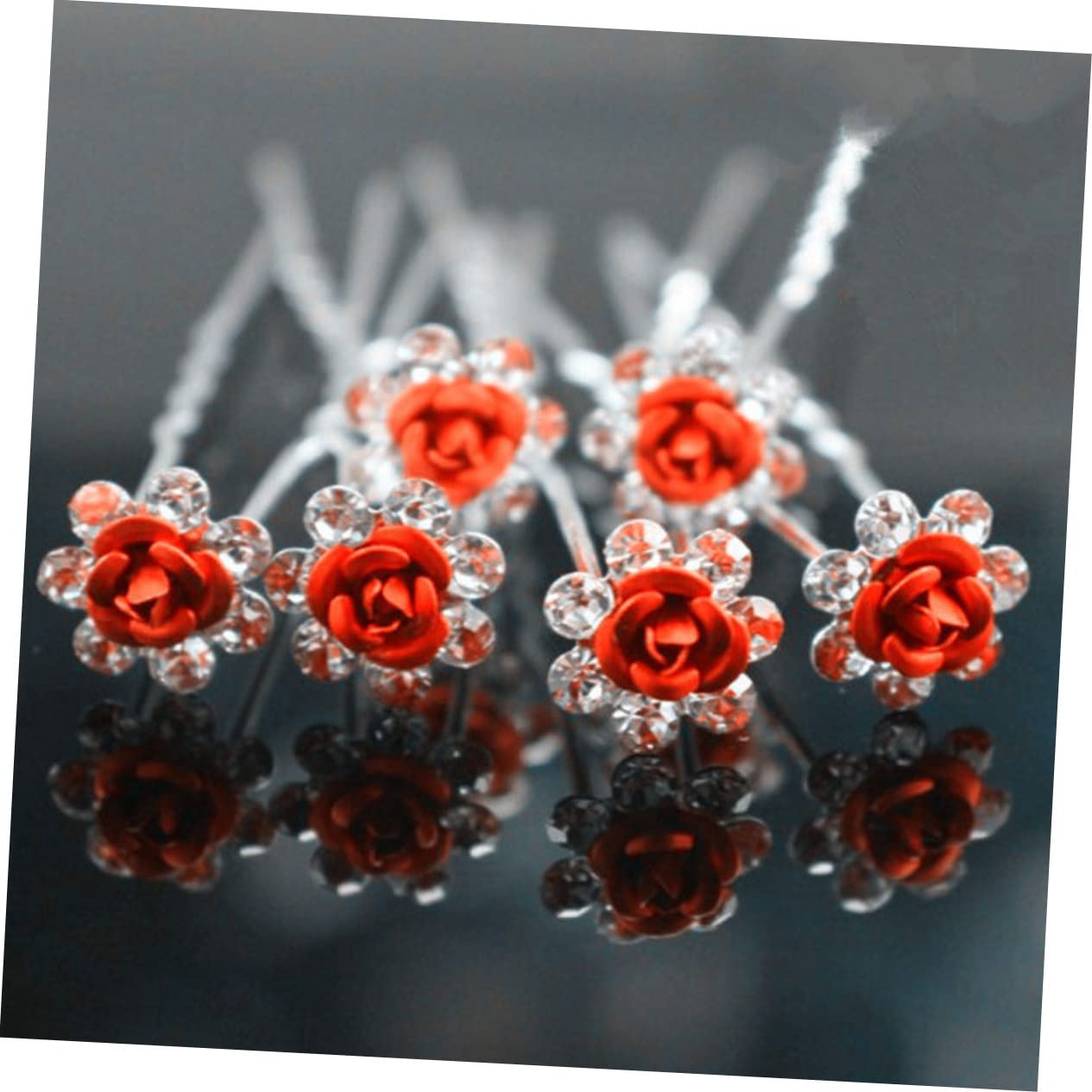 12piezas Horquillas Rosa Adornos De Rhinestone y Perlas Para Novia y Damas De Honor Bodas Rojo