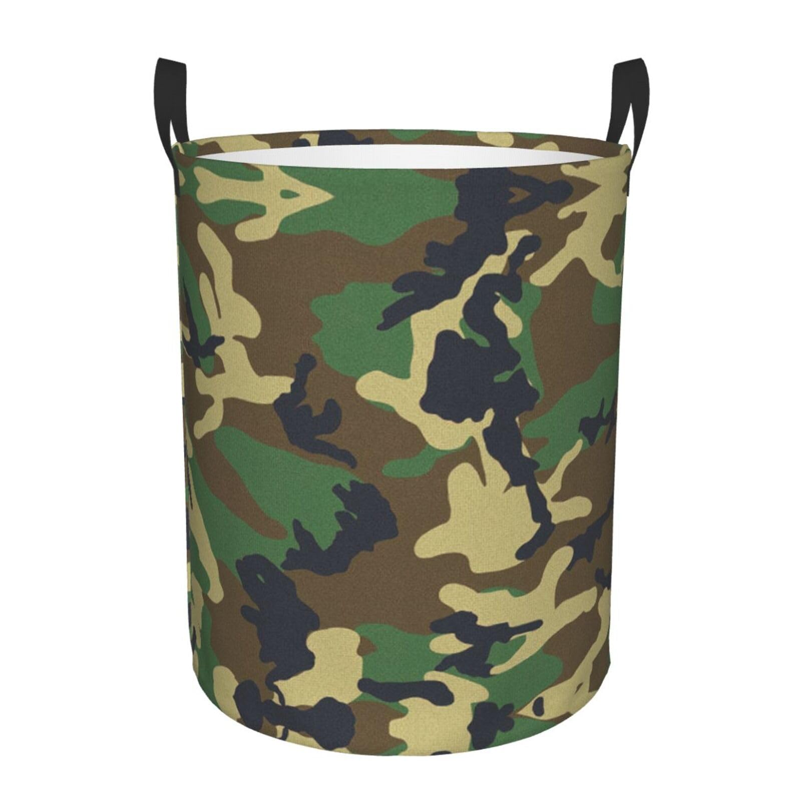 M Collapsible Round Green Military Camo Print Laundry Hamper