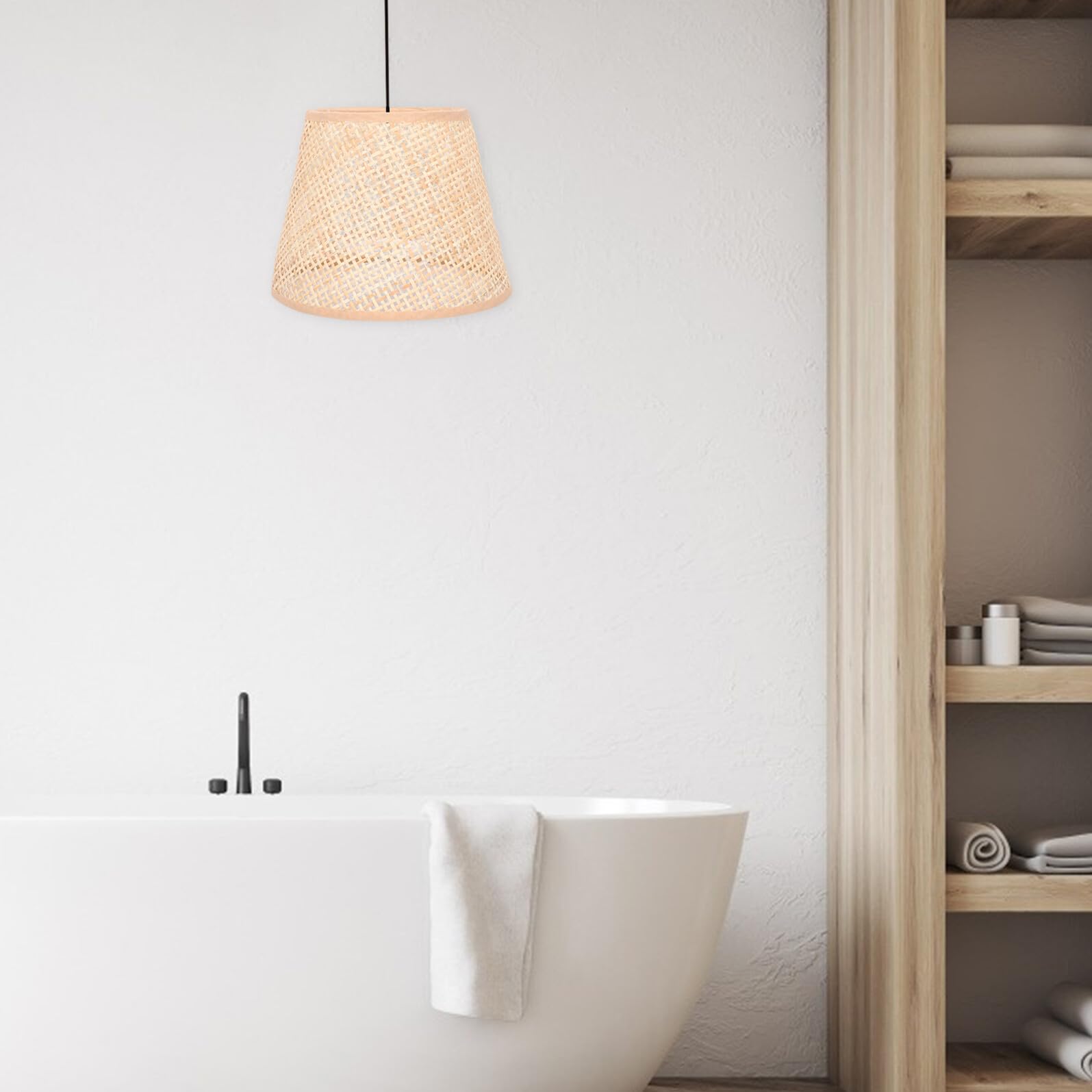 Pantalla tejida de ratán para lámpara de mesa E27 E14, pantalla de luz en forma de cono de 17 cm, cubierta de lámpara de escritorio de mimbre natural para el hogar y la oficina