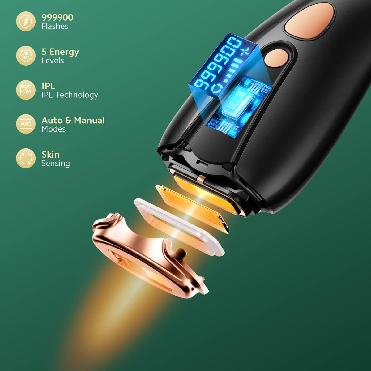 Laser IPL 999,900 błysków | Bezbolesne trwałe usuwanie włosów dla kobiet i mężczyzn | 5 poziomów energii i 2 tryby użytkowania | Idealny do nóg, pach, bikini i twarzy