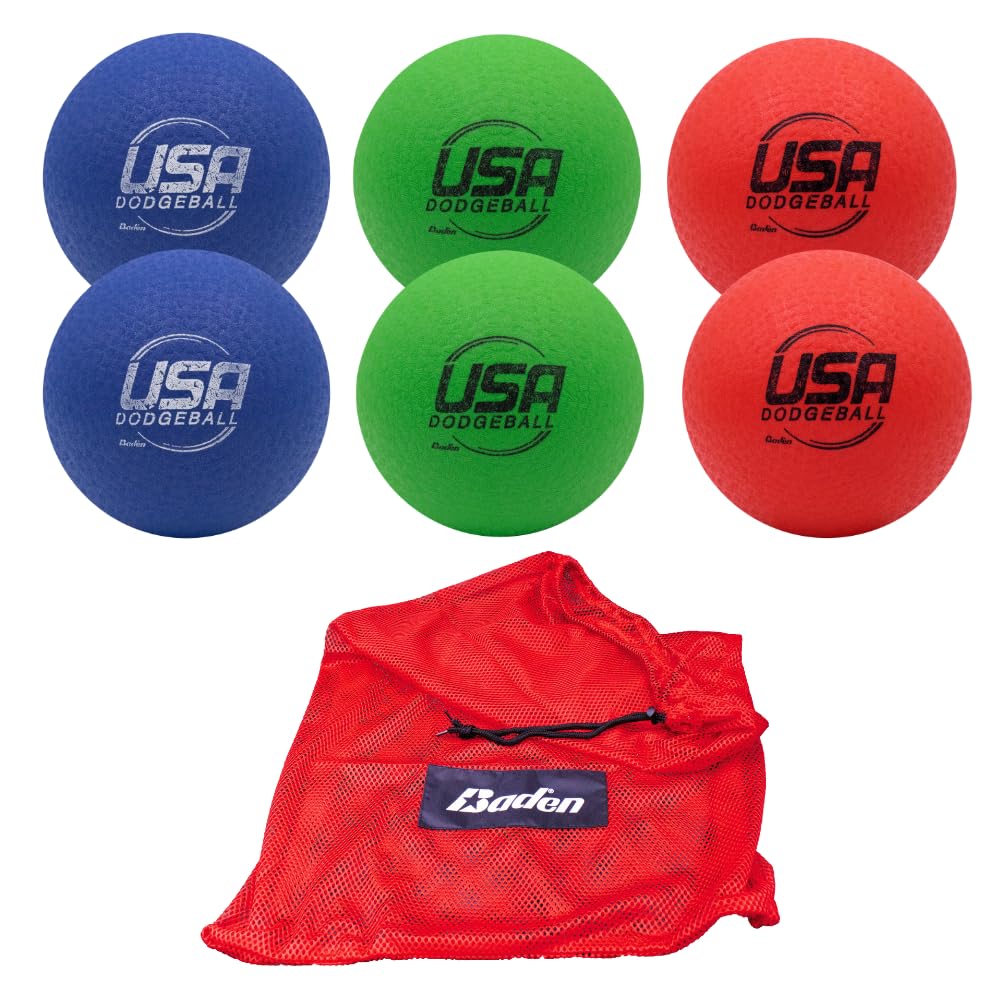 Baden | 7 inch No Sting Dodgeball | Official Ball of USA Dodgeball | Flexible, Soft Material Reduces Impact & texured Surface Improves Grip | Single or 6-Pack Options (6, Multi Color)