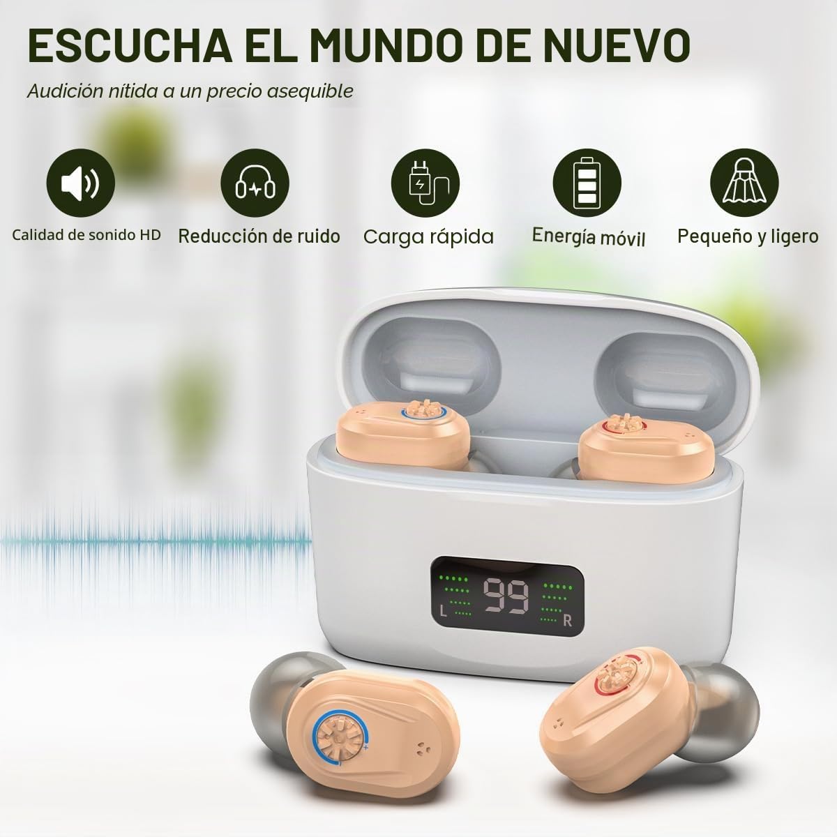 Amplificador de audio, reducción inteligente, visualización de potencia y duración de la batería, mejor comunicación con la familia, los amigos, el trabajo y la televisión (azul rojizo)