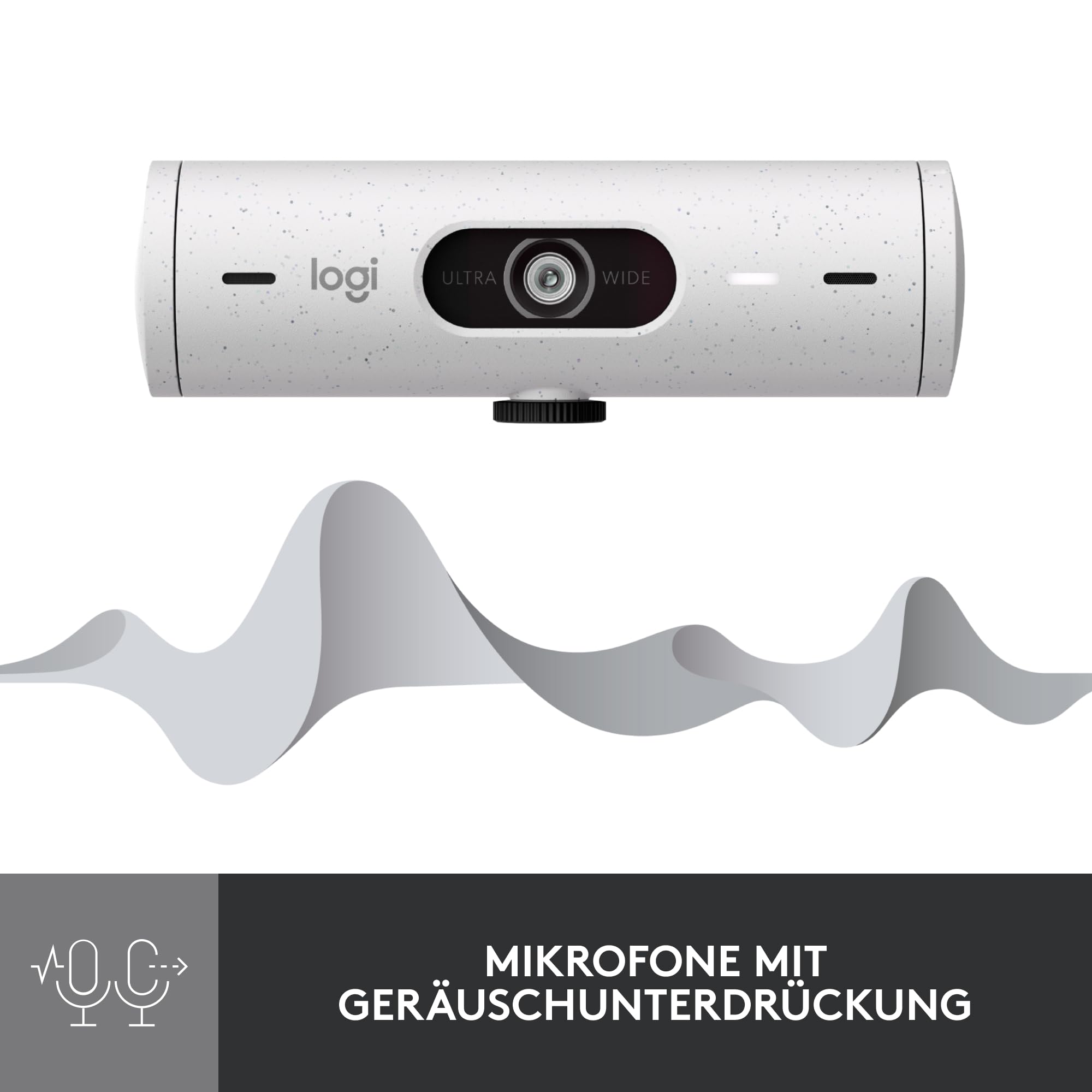 Logitech Brio 500 Full-HD-Webcam mit Auto-Lichtkorrektur, Zeigemodus, Doppelmikrofon + Rauschunterdrückung, Webcam-Abdeckung, für Microsoft Teams, Google Meet, Zoom, USB-C-Kabel - Weiß