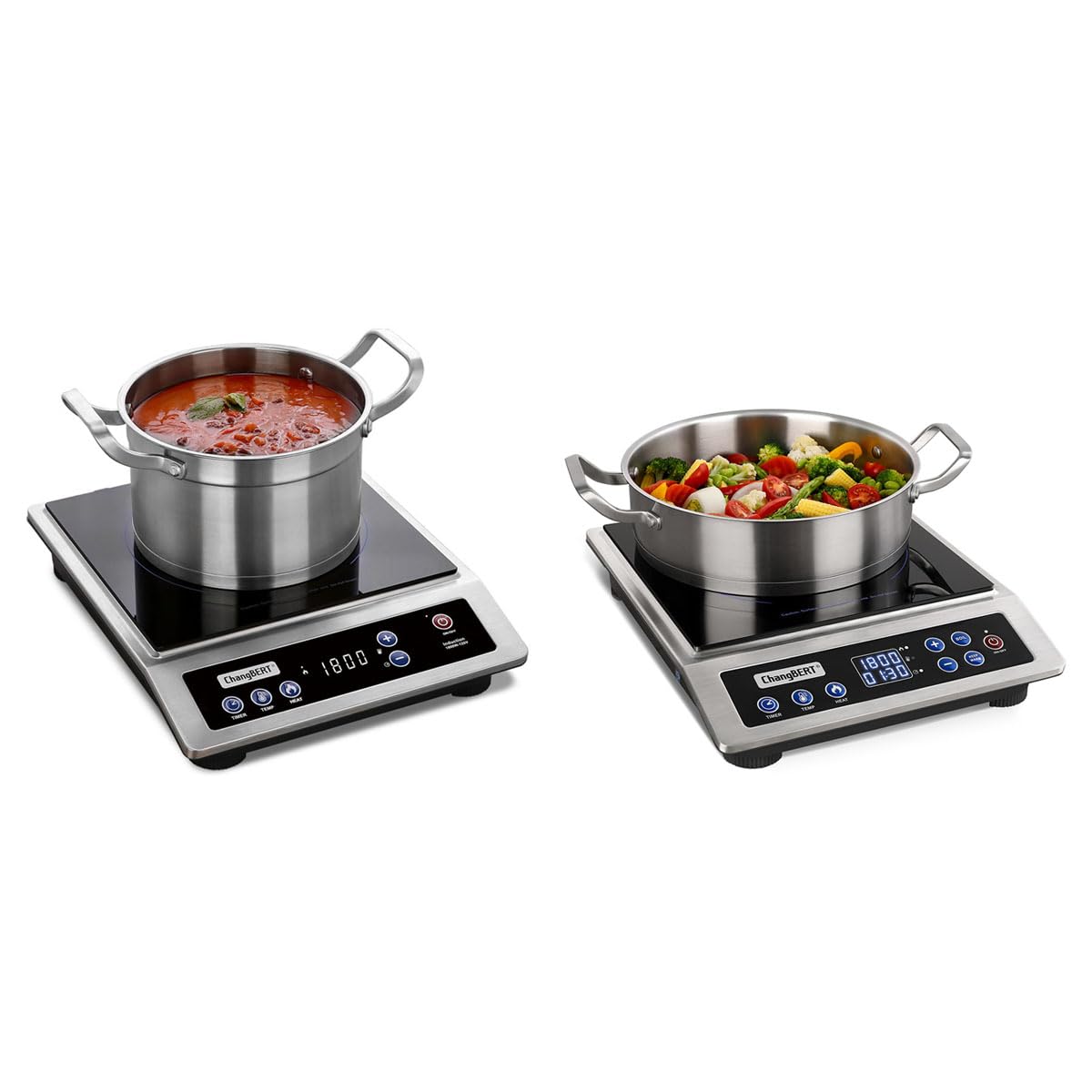 ChangBERT Portable Induction Cooktop, NSF Certified Pro Induction Hot Plate, Powerful 1800W with Large 8" Heating Coil, 18/10 Commercial Grade Stainless Steel