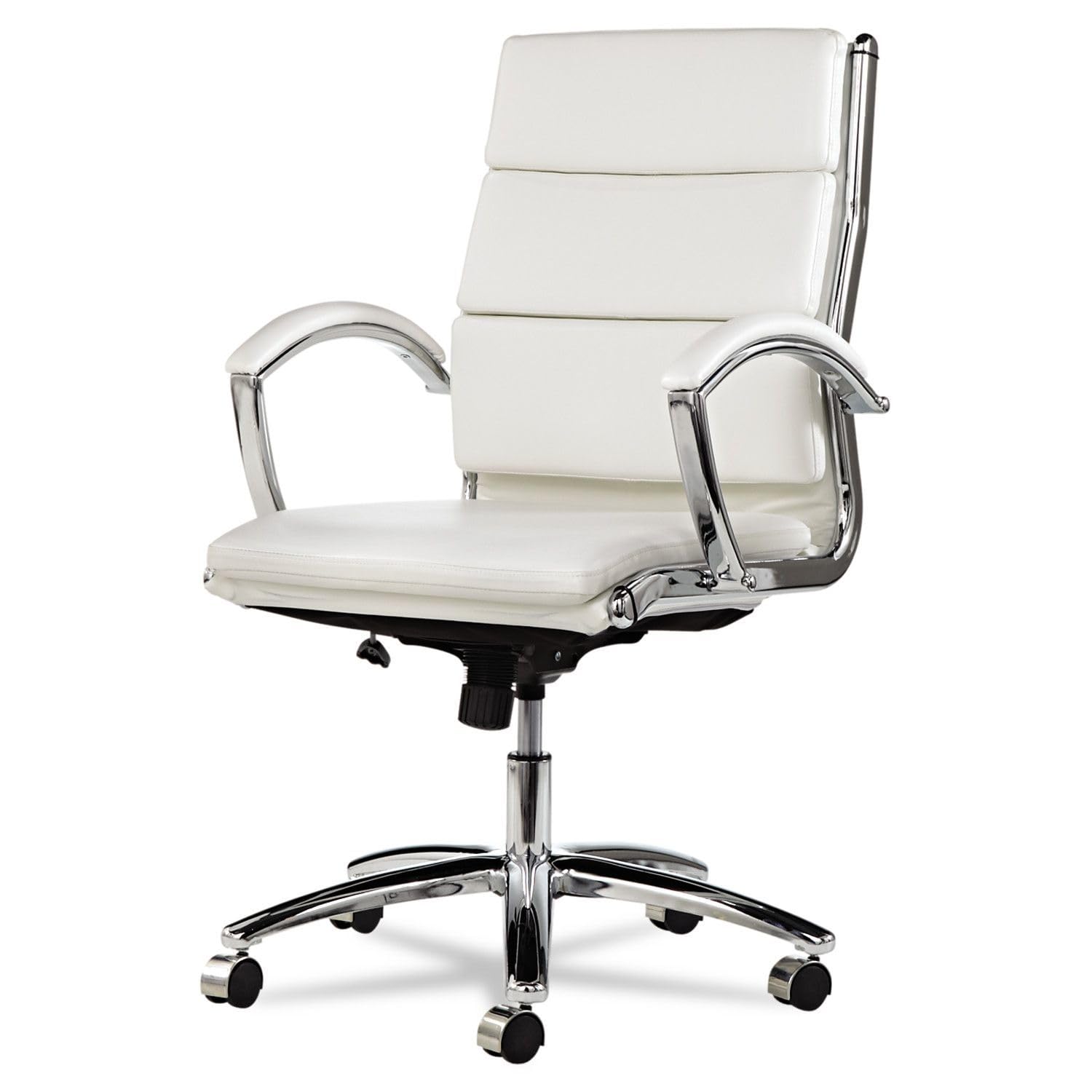 Alera Neratoli Mid-Back Swivel/Tilt Chair, White Faux Leather, Chrome Frame