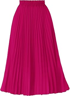 Women's Pleated A-Line High Waist Swing Flare Midi Skirt