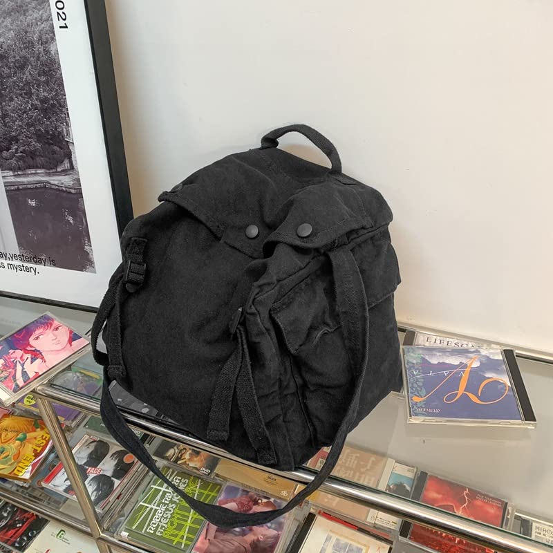 Image of Womens Mens Crossbody Canvas Messenger Hobo Shoulder Bag - Vintage Harajuku Hippie (Black)