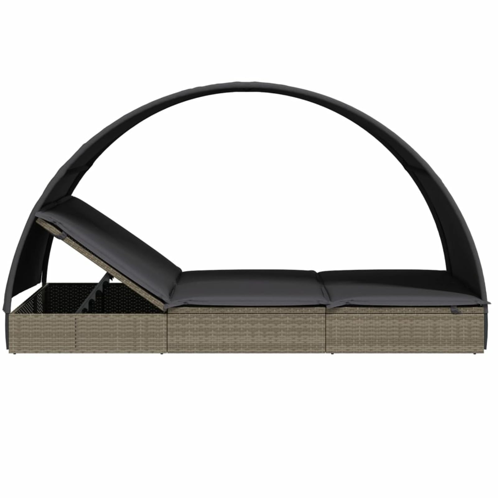 Homgoday Lit double toit rond gris 211 x 112 x 140 cm Polyrotin, chaises longues, canapé-lit, meubles de jardin, lit de piscine, pour terrasse extérieure, balcon