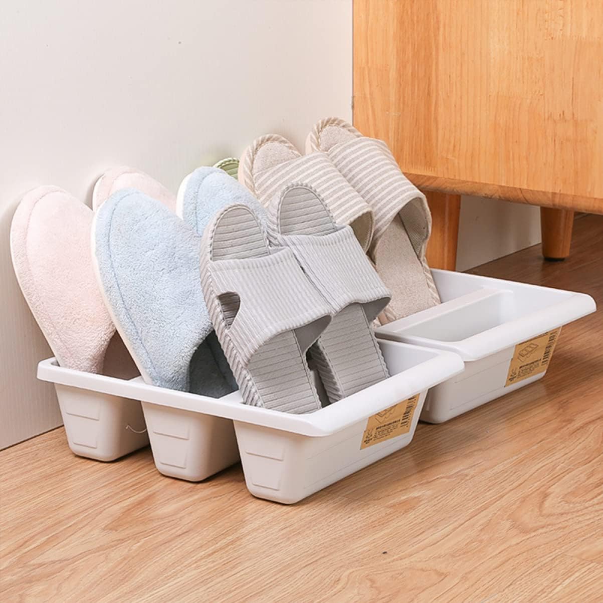 Upright Plastic Organizer for Home Creative Shoe Storage Container Enhanced Groove Design White Material Space-saving for Spaces