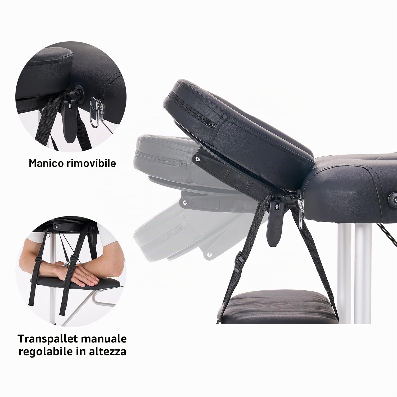 YOUNIKE Lettino da Massaggio Nero Pieghevole Portatile Lettino di Bellezza Professionale a 3 Zone Regolabile e Pieghevole in Altezza in Alluminio con Custodia per il Trasporto