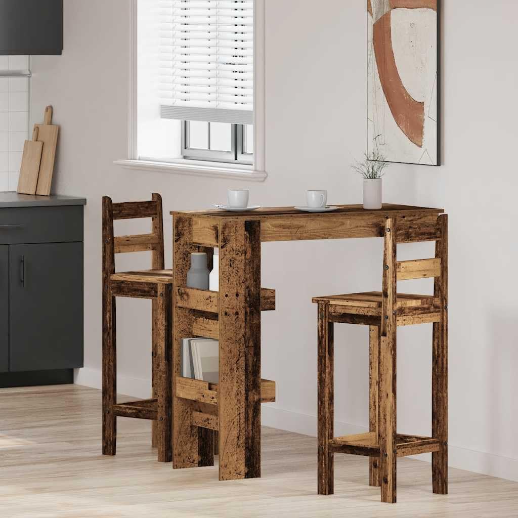 Stół barowy o wyglądzie starego drewna, materiał drewnopochodny, 102 x 45 x 103,5 cm, z 2 schowkami, stabilny stół kuchenny, idealny jako stół do jadalni, salonu, jadalni, na chwile