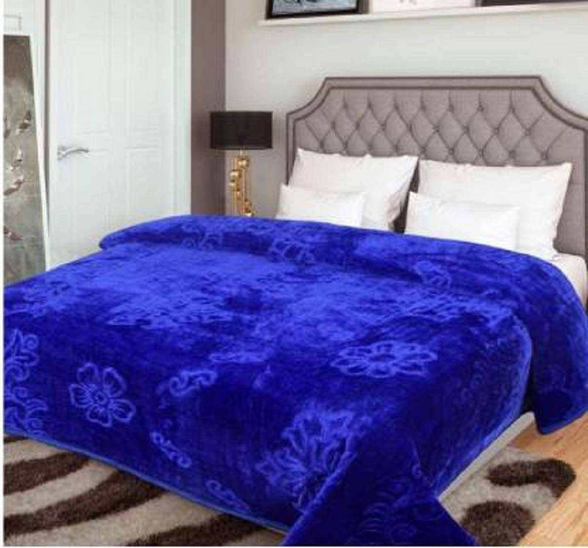 CHANGERS Embossed Blankets,Quilt,duvets,dohar Solid Colour Ultra Soft Floral Double Bed Heavy Mink Winter Blanket (Blue)-image-34