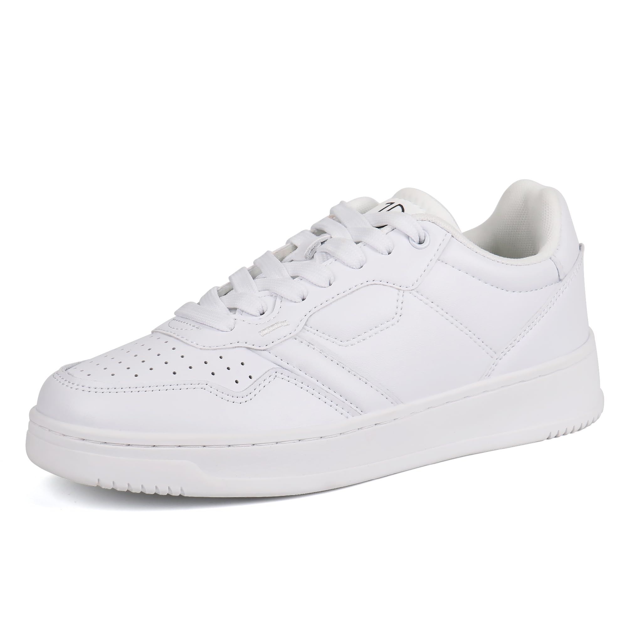 JABASIC Women Genuine Leather Platform Sneakers Lace-Up White