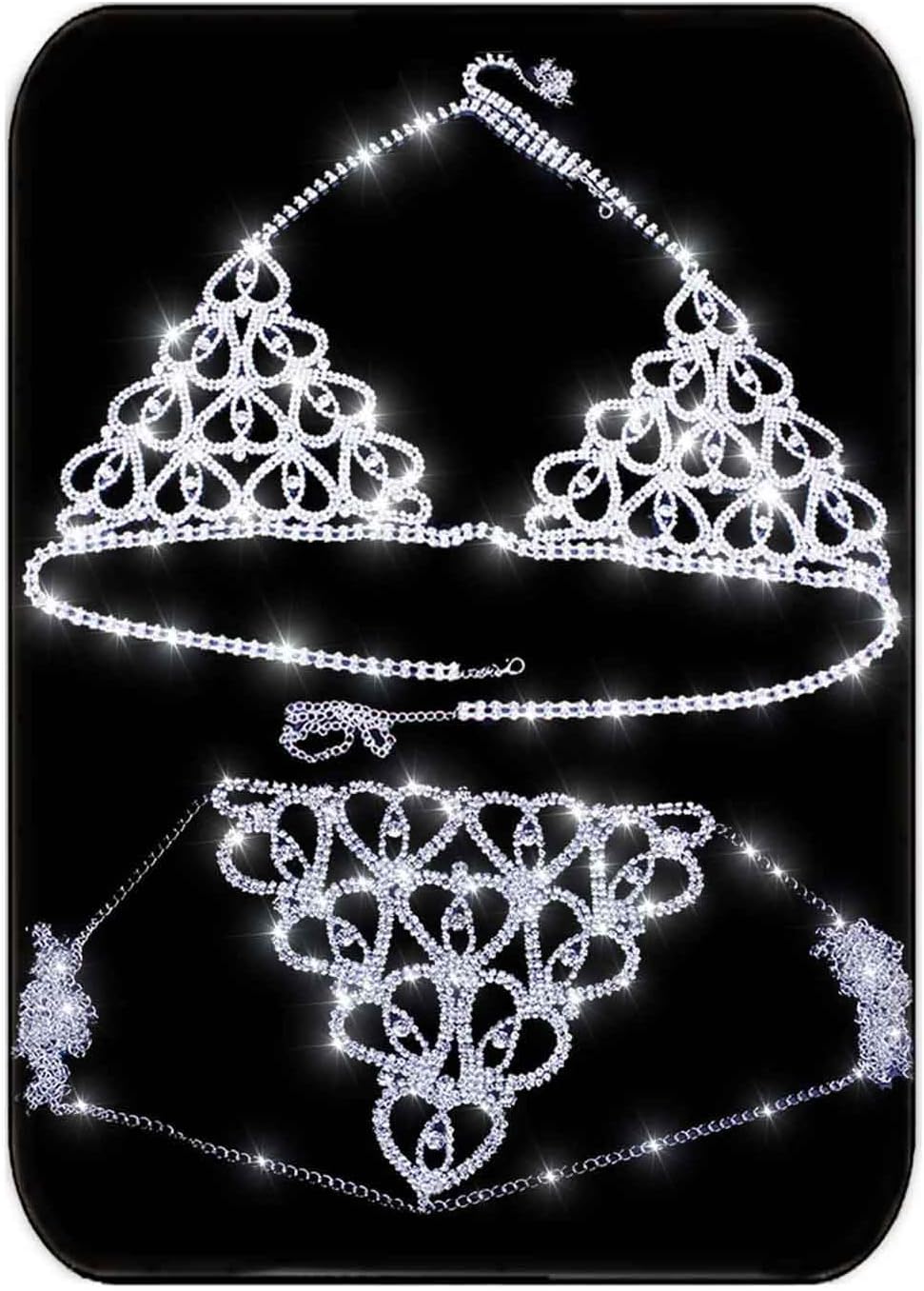 Bling Sexy Bra Chain Silver Bikini Lingerie Sparkly Body Chain Crystal Underwear for Women