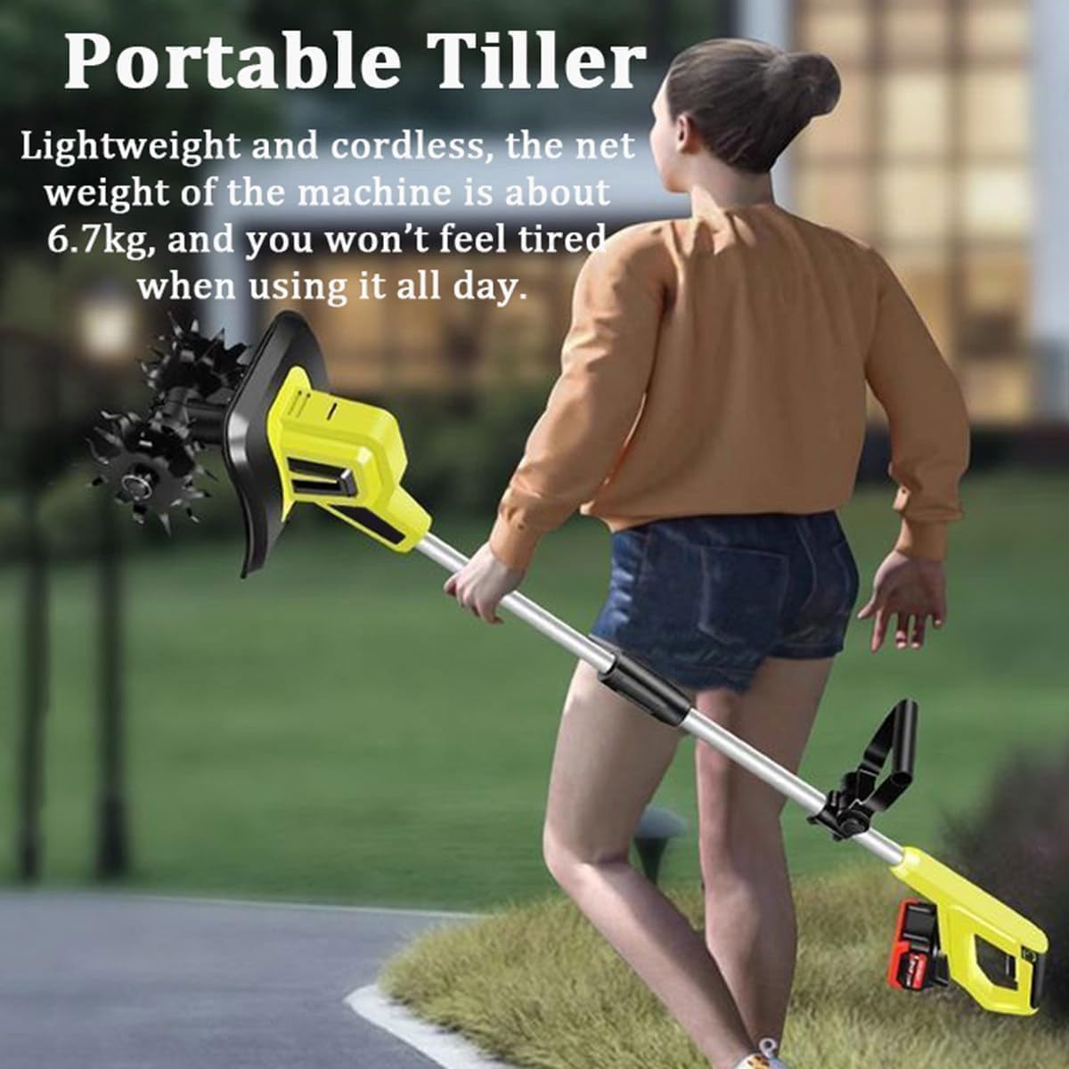 Motoculteur électrique de jardin, scarificateurs de cultivateur de sol sans fil avec batterie de 4000 mAh,largeur de travail de 25cm,profondeur de labourage de 22cm,outils de jardin de motoculteur