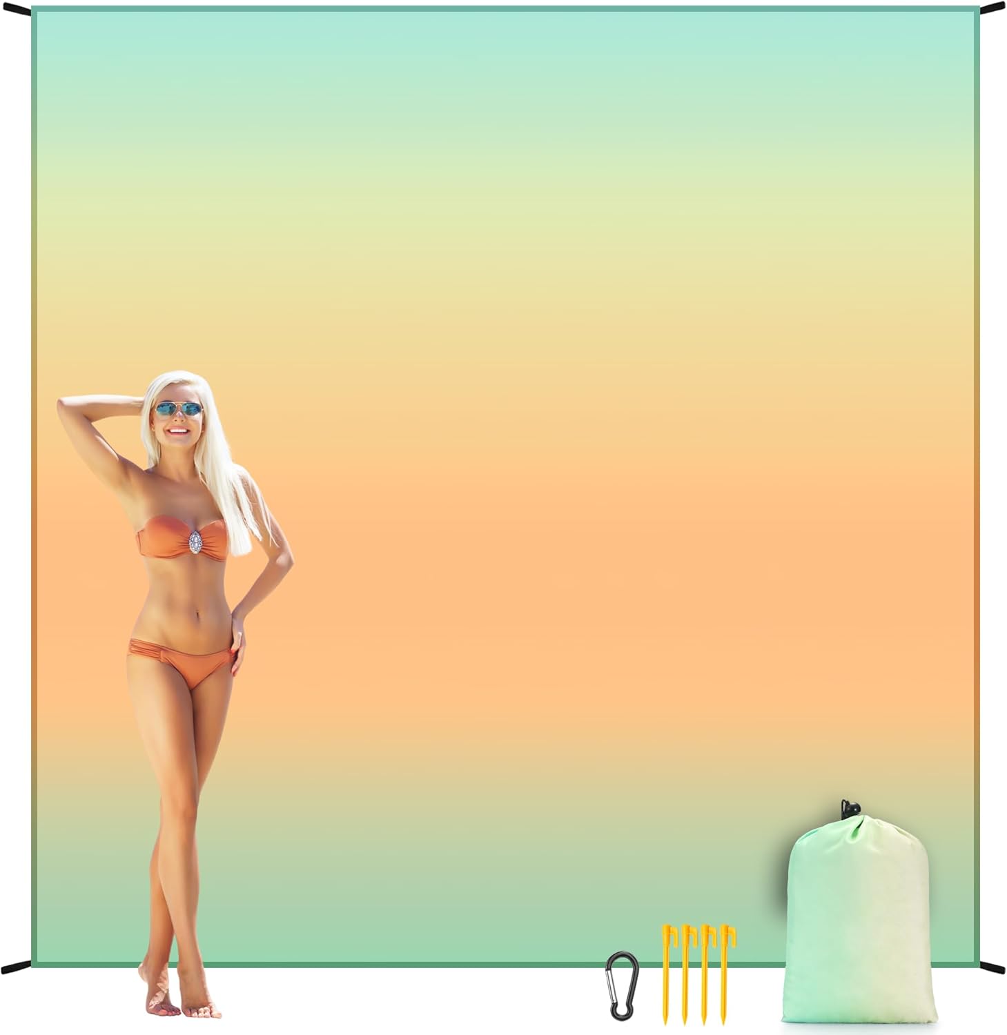 Beach Blanket Waterproof Sandproof Extra Large, Oversized Beach Mat,Quick Drying & Compact & Lightweight, with Stakes, Storage Bag, Picnic Blankets Vacation Essentials for Outdoor Beach Camping - Image 7