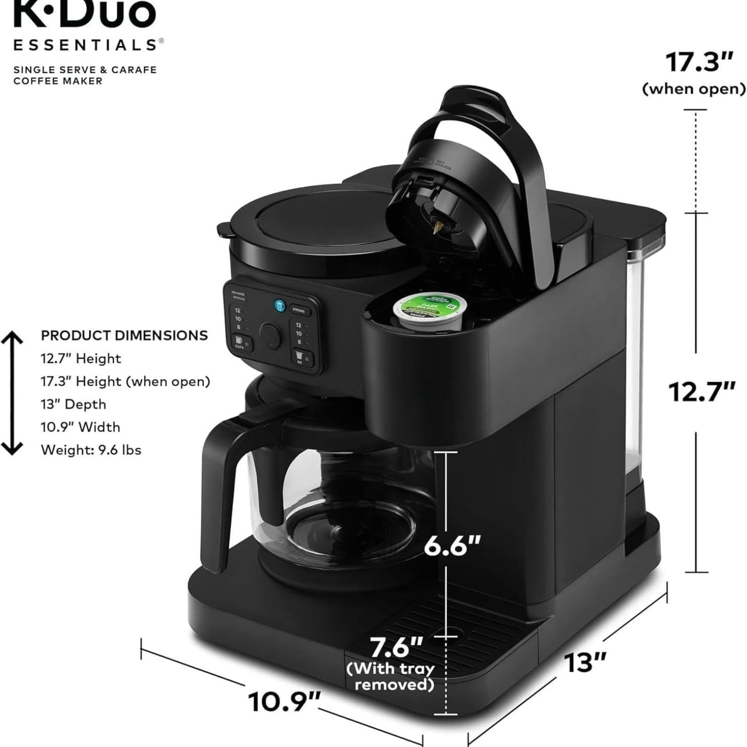 K-Duo Essentials Coffee Maker for Hot and Iced Drinks, Single Serve KCup Pod Brewer and 12 Cup Carafe Drip Coffee Pot, 72 oz Water Reservoir,Pause & Pour Feature, Perfect for Home & Office Use