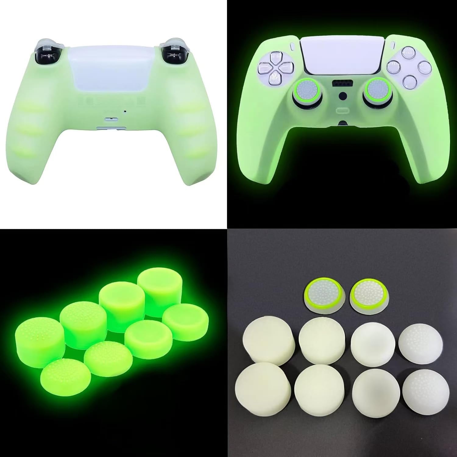 Anti Slip Glow in The Dark Protective Silicone Cover Skin Grips Compatible with PS5 Controller,8 PCS Thumb Grips Caps and 2 Grips Caps Glow in The Dark. - Image 3