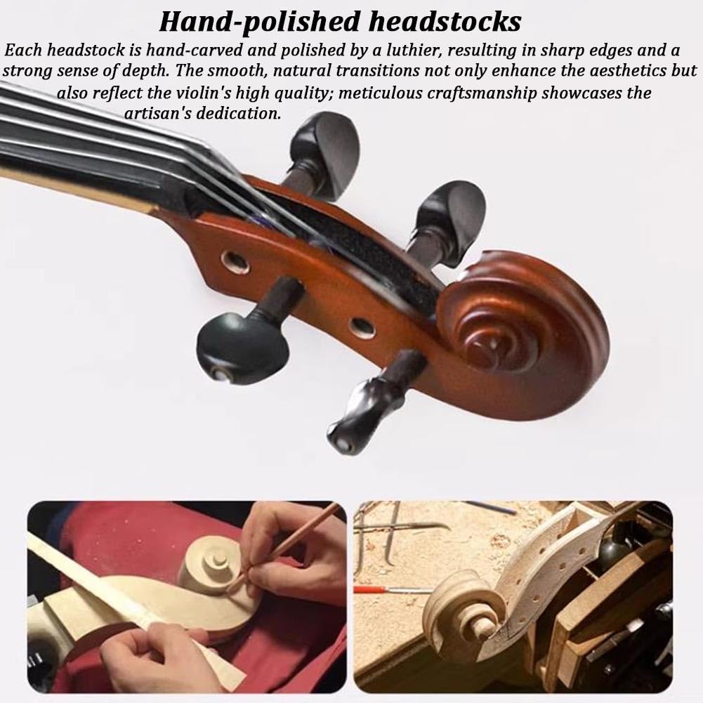 Set Per Violino 4/4, Violino Standard In Legno Massello Per Principianti, Adulti E Studenti, Con Custodia Rigida, Spalliera, Pece, Archetti, Accordatore A Clip E Corde Extra(4/4)