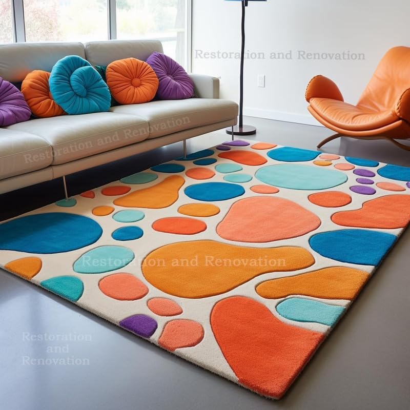 Image of Modern Abstract Hand Tufted Wool Floor Carpet for Home decore Living Room|Home and Bedroom & Hall 6x6 feet (180 x 180cm) Multi H3