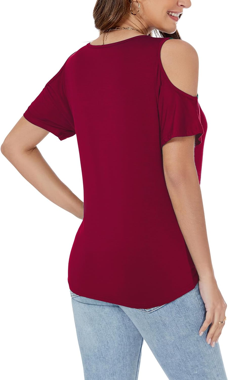 LEIYEE Womens Summer Cold Shoulder Tops Sexy Casual Short Sleeve V Neck Cute Front Knot Ruched Shirred T Shirt Blouse - Image 6