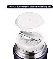 Vista 5 de Contenedor de almuerzo aislado para alimentos calientes, 26 onzas, boca ancha, acero inoxidable, a prueba de fugas, termo con cuchara plegable