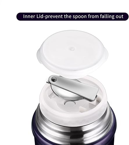 Miniatura 5 de Contenedor de almuerzo aislado para alimentos calientes, 26 onzas, boca ancha, acero inoxidable, a prueba de fugas, termo con cuchara plegable