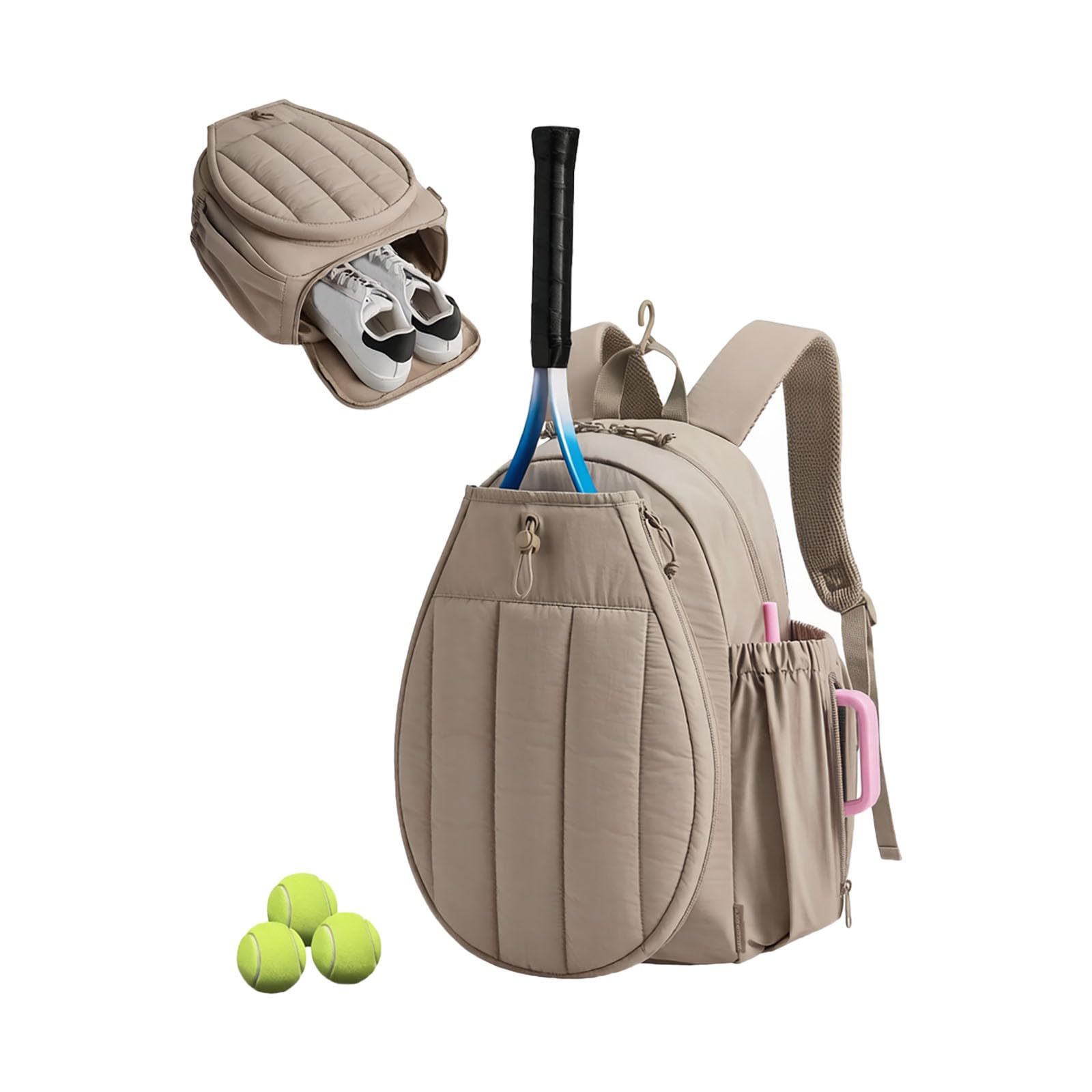 Tennis Racket Bag, Tennis Bag, Badminton Bags, 2-in-1 Backpack with Rackets Carry, Waterproof Racquet Organizer for Boys, Girls, Kids, School, Biking, Picnic, Gym and Sport (Light Yellow)